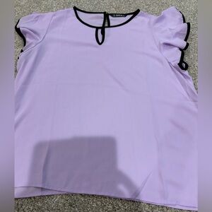 SHEIN Light Purple Blouse with Black Trim